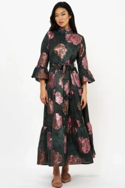 Ruffle Collar Bell Maxi- Rosa Black