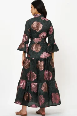 Ruffle Collar Bell Maxi- Rosa Black