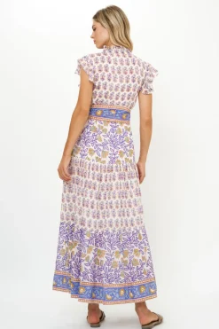 Ruffle Collar Button Maxi- Napa Blue