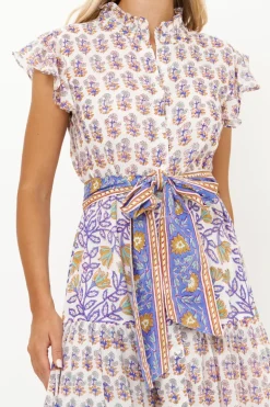 Ruffle Collar Button Maxi- Napa Blue