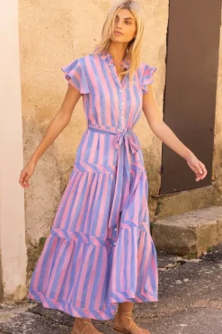 Ruffle Collar Button Maxi- Cabana Pink