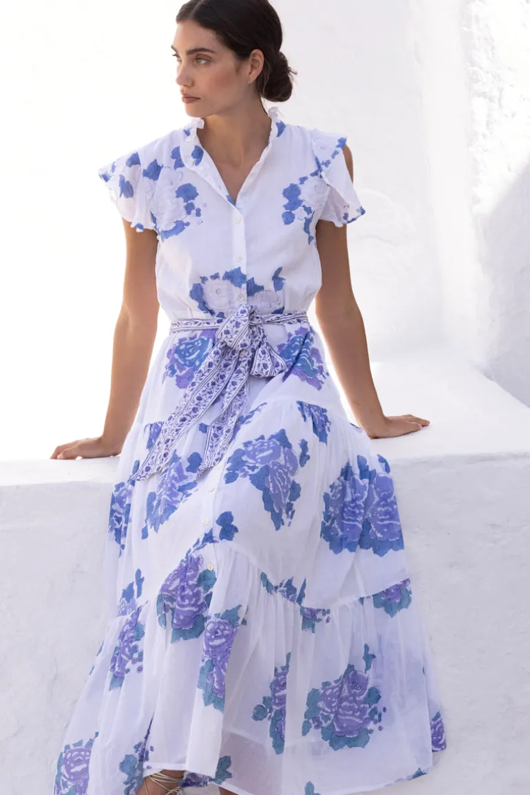 Ruffle Collar Button Maxi- Portofino Blue