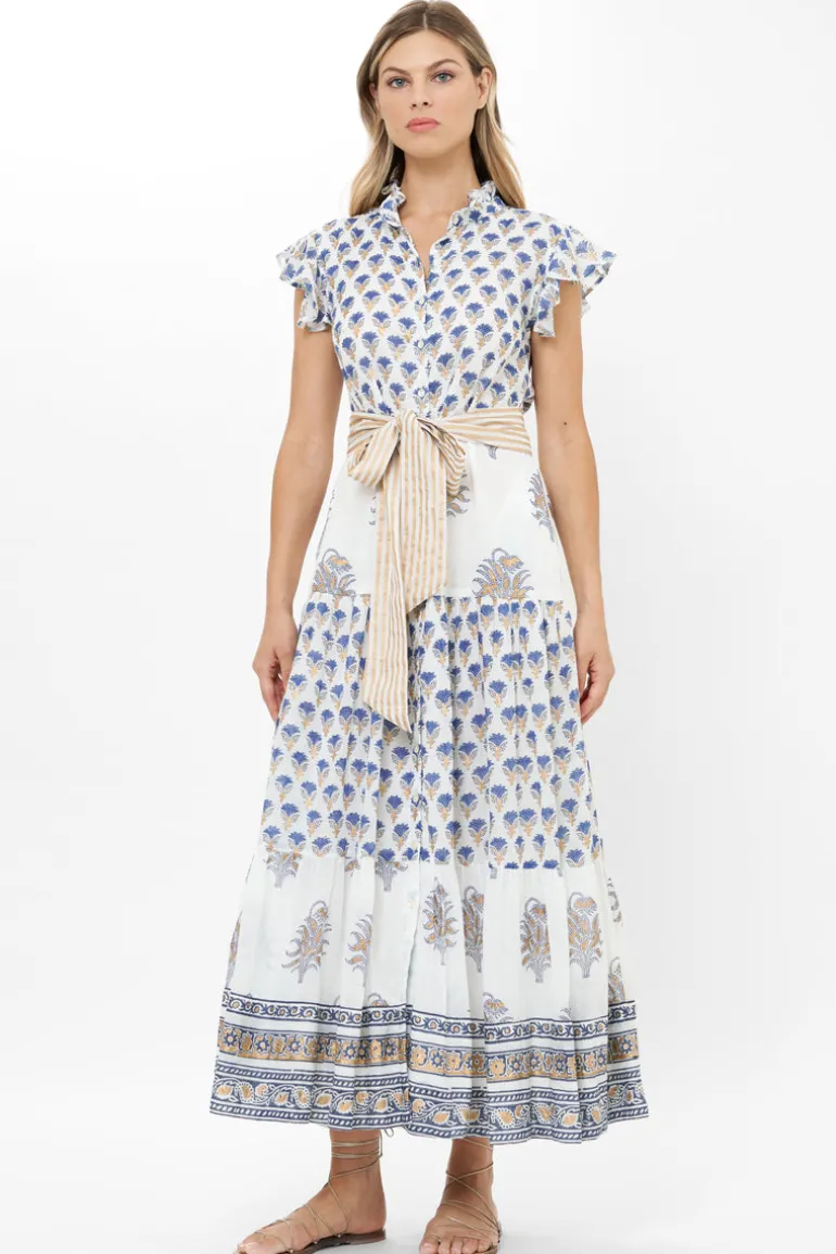 Ruffle Collar Button Maxi- Lotus Navy
