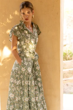 Ruffle Collar Button Maxi- Ivy Olive