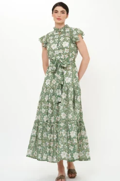 Ruffle Collar Button Maxi- Ivy Olive
