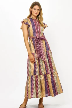Ruffle Collar Button Maxi- Torino Blue