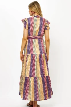 Ruffle Collar Button Maxi- Torino Blue