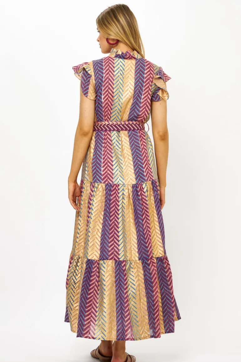 Ruffle Collar Button Maxi- Torino Blue
