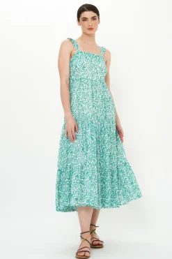 Ruffle Cross Back Midi- Cypress Jade