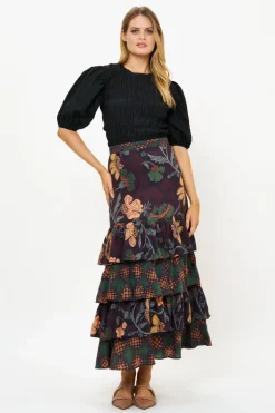 Ruffle Maxi Skirt- Turin Wine