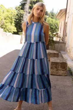Ruffle Tiered Maxi- Meko Blue