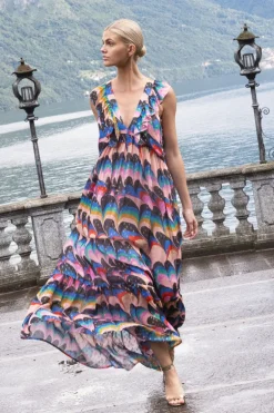 Ruffle V-Neck Maxi- Venice Blue
