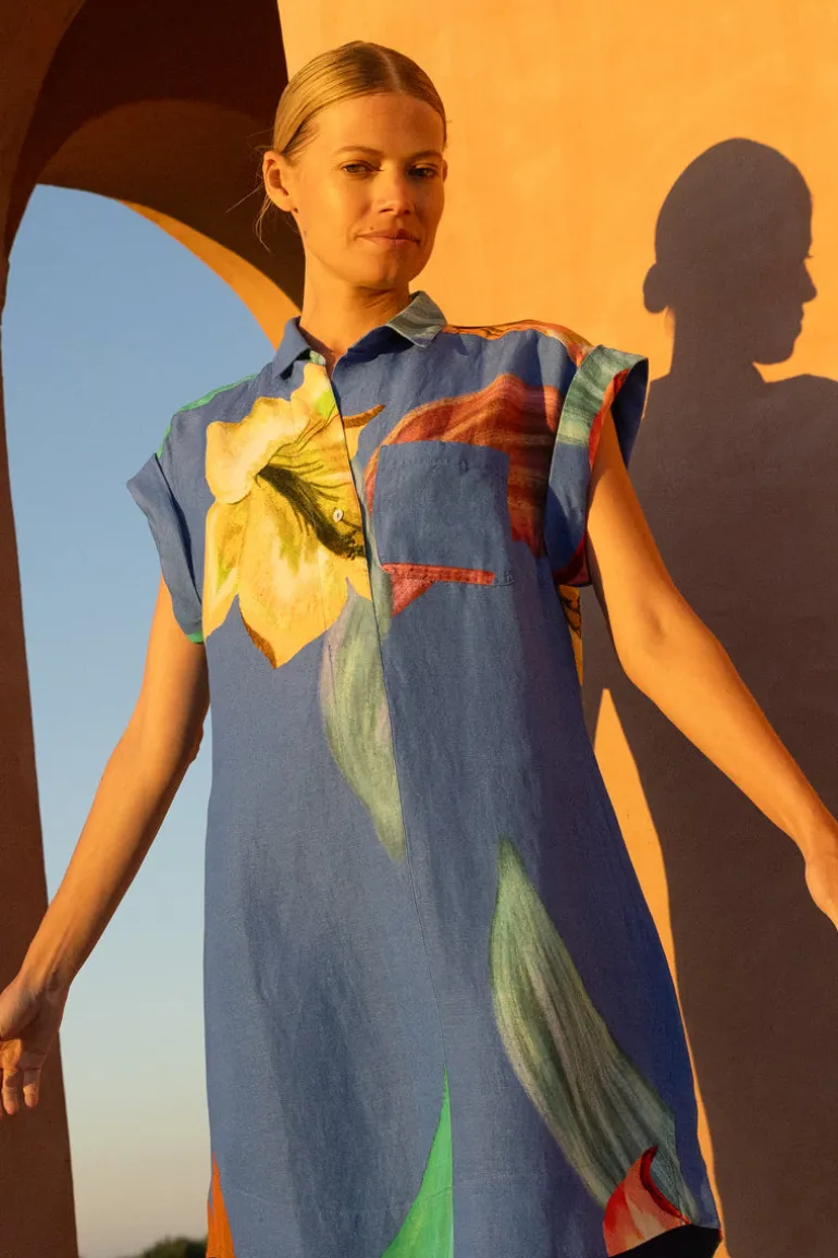 Shirt Dress Mini- Hibiscus Blue