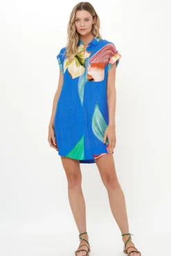 Shirt Dress Mini- Hibiscus Blue