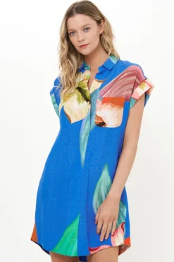 Shirt Dress Mini- Hibiscus Blue