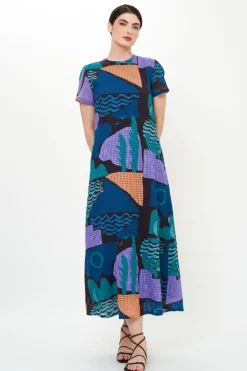 Short Sleeve Shift Maxi- Riviera Blue