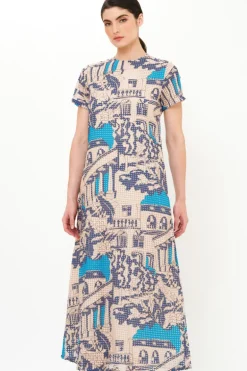 Short Sleeve Shift Maxi- Roma Blue