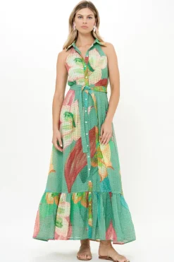 Sleeveless Shirt Dress Maxi- Hibiscus Sage