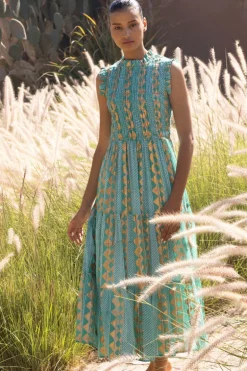 Sleeveless Smocked Maxi- Ascot Teal