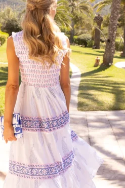 Sleeveless Smocked Maxi- Aptos Blue