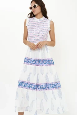 Sleeveless Smocked Maxi- Aptos Blue