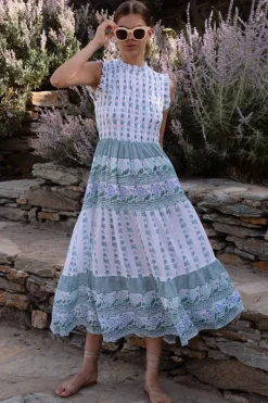 Sleeveless Smocked Maxi- Boreggo Green