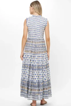 Sleeveless Smocked Maxi- Lotus Navy