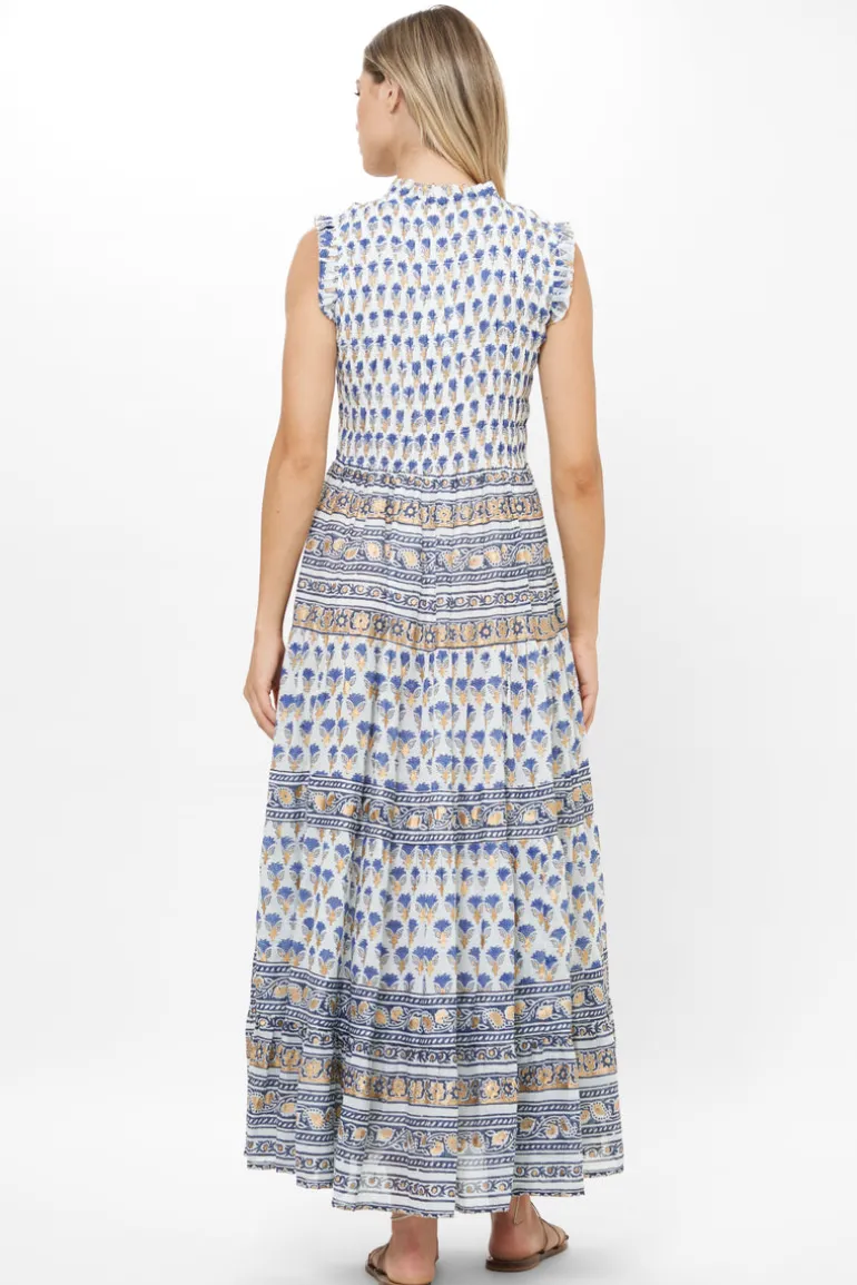 Sleeveless Smocked Maxi- Lotus Navy