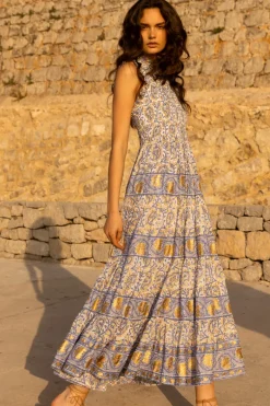 Sleeveless Smocked Maxi- Marseille Blue
