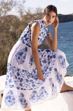 Sleeveless Smocked Maxi- Marion Blue