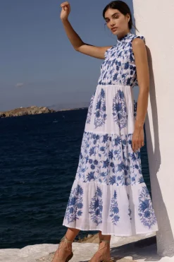 Sleeveless Smocked Maxi- Marion Blue