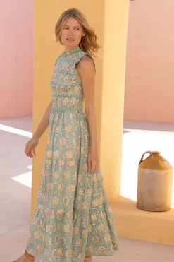 Sleeveless Smocked Maxi- Mughal Green