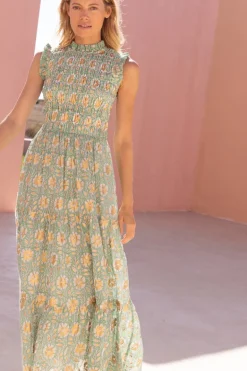 Sleeveless Smocked Maxi- Mughal Green