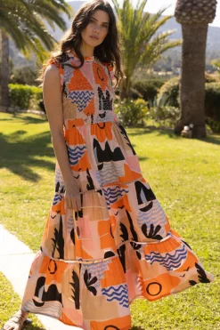 Sleeveless Smocked Maxi- Riviera Orange