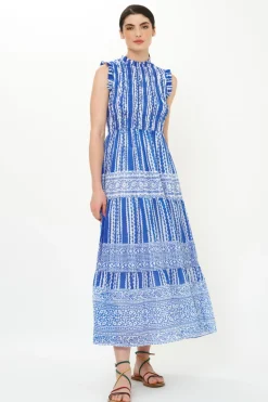 Sleeveless Smocked Maxi- Ziggy Blue