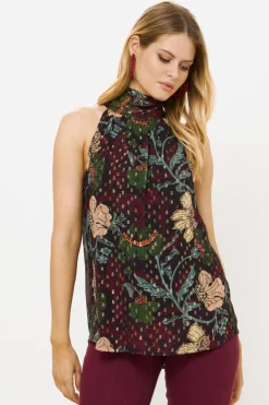 Sleeveless Tie Neck Top- Turin Wine