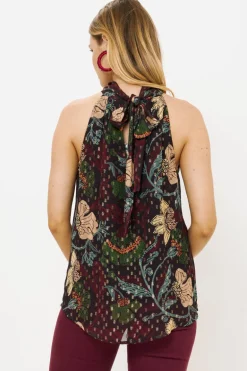Sleeveless Tie Neck Top- Turin Wine