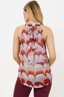 Sleeveless Tie Neck Top- Venice Cognac