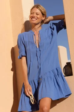 Smocked Drop Mini- Bermuda Blue