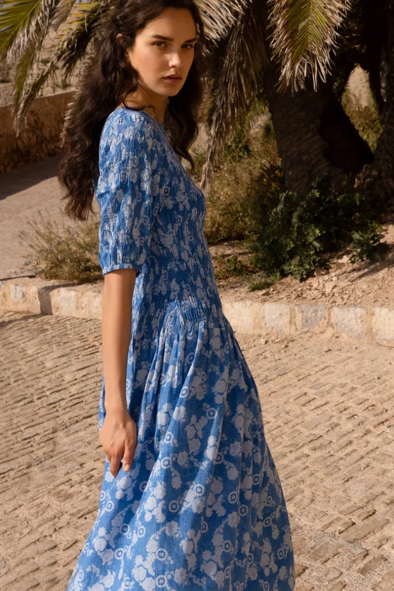 Smocked Drop Waist Maxi- Pretoria Navy