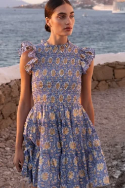 Smocked Flirty Short- Mughal Blue