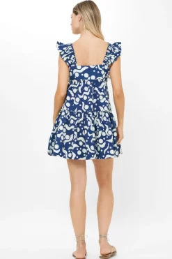Smocked Square Neck Mini- Acadia Navy