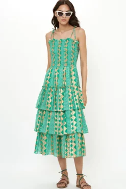 Smocked Tie Strap Midi- Ascot Teal