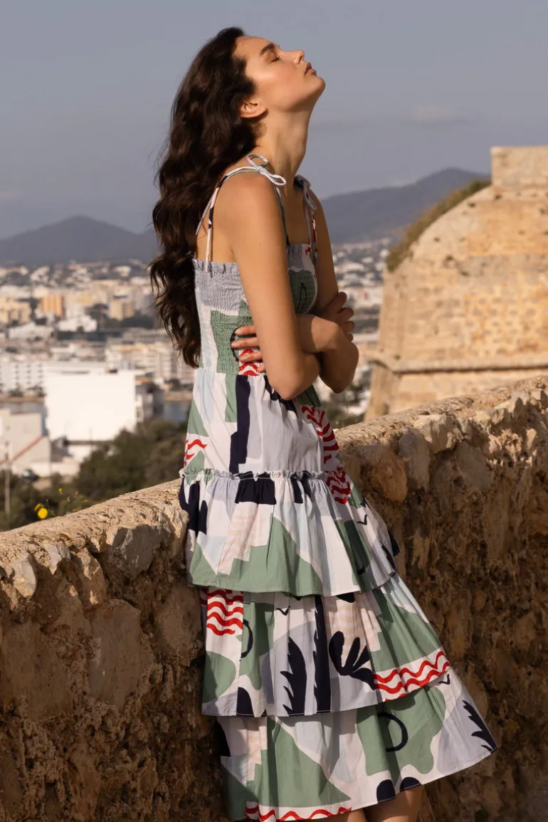 Smocked Tie Strap Midi- Riviera Sage