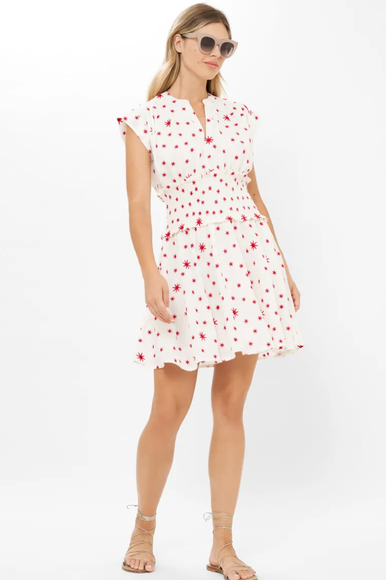 Smocked Waist Roll Sleeve- Ellsworth Red