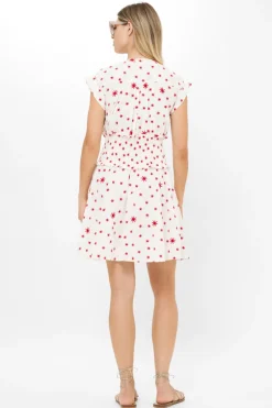 Smocked Waist Roll Sleeve- Ellsworth Red