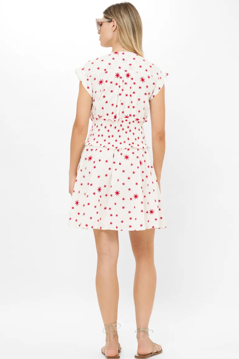 Smocked Waist Roll Sleeve- Ellsworth Red