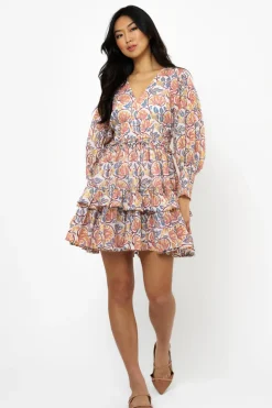 Smocked Waist V-Neck Mini- Montenegro Coral