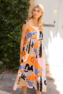 Tie Strap Pocket Midi- Riviera Orange