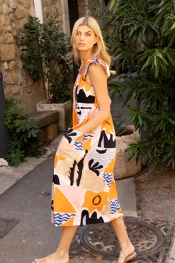 Tie Strap Pocket Midi- Riviera Orange